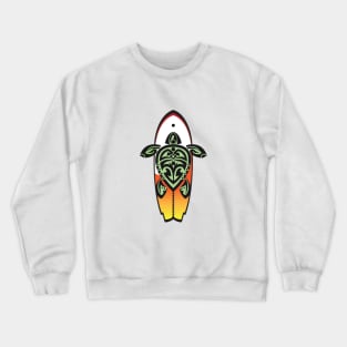 Tribal Turtle Tattoo Surfer Dude / Orange and Yellow Crewneck Sweatshirt